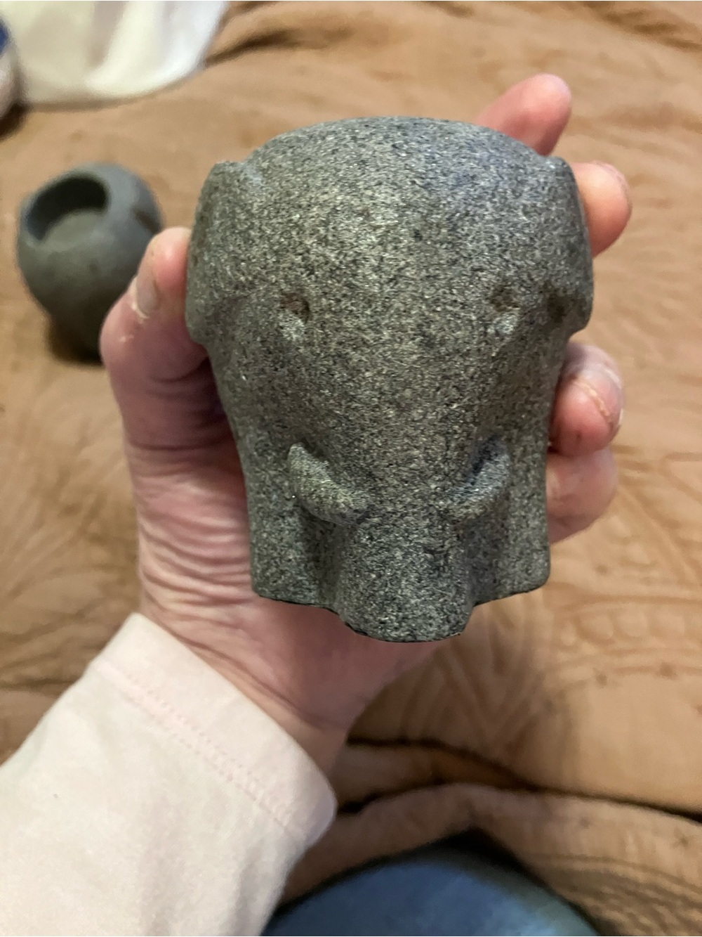 Vintage Pair of Small Stone Elephant Candle Holders/Planters